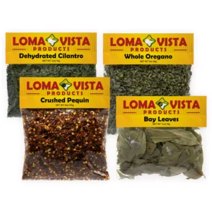 Mexican-Inspired Loma Vista Marinade Recipe Pack with Dried Oregano, Crushed Pequin, Bay Leaves, and Cilantro.