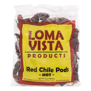 14 oz Hot Red Loma Vista Chile Pods for Fiery Flavor in Classic Red Chile Sauces and More.